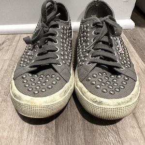 Superga gray canvas silver studded distressed sneakers